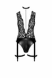 Боді з пажами для панчох Noir Handmade F297 Libido Deep-V bodysuit with collar, pearl chain and garter Чорне 2XL - зображення 5