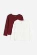 Лонгслів 2шт H&M 1191613 98-104см білий-бордовий - зображення 1