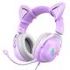 Навушники ігрові з вушками котячими ONIKUMA X11 Gaming CAT with LED фіолетові - зображення 1