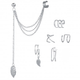 Набор кафф 6 штук бижутерия сережки длинные Fashion Jewelry серебристые (II) 18969 - изображение 2