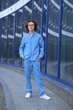 Льняной классический детский брючный костюм подростковий для мальчика (рубашка + штаны) из лена 164-170 голубой - изображение 1