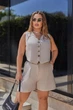Літній жіночий костюм з шортами з льону Fashion 46/48 бежевий - зображення 1