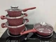 Набор кастрюль и сковорода с гранитным антипригарным покрытием Higher Kitchen HK-315 7 предметов КРАСНЫЙ - изображение 2