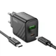 Мережевий Зарядний Пристрій Hoco CS23A 1USB/1USB-C PD/QC 30W+Type-C to Type-C Чорне - зображення 5