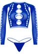 Комплект Leg Avenue Long sleeve crop top & string Royal Blue One Size, топ, стрінги - изображение 3