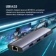 USB-хаб ColorWay USB-C - 3xUSB-A 3.0 USB-A 2.0 RJ-45 USB-C PD 100W Dark Grey (CW-HUB03) - изображение 17