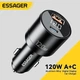 Швидкий автомобільний зарядний пристрій Essager 120W USB+TypeC з цифровим дисплеєм для ноутбуків, планшетів, смартфонів Apple iPhone, iPad, MacBook, Huawei Honor, Xiaomi, Samsung, OPPO (757088337077) - зображення 1