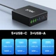 Зарядное устройство HSSNS Multiple USB C: 570 Вт, 8 портов USB C с 5 USB-C и 3 USB-A – зарядное устройство USB C Dual-PD PPS USB C адаптер питания для ноутбука, MacBook, iPad, iPhone, Sumsung и т.д. - изображение 6