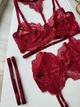 Комплект жіночої білизни з прозорого мережива SM2120/5dd Simply sexy Бордовий L - зображення 4