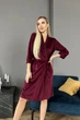 Жіночий велюровий халат до колін, на запах з боковими кишенями Julia бордовий L(46-48) - зображення 1