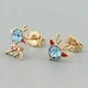 Сережки Оленятко з кристалами Swarovski 45572 розмір 14х10 мм колір аквамариновий вага 1.7 г позолота 18К - зображення 1
