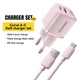 Зарядний пристрій з кабелем Essager 20W GAN Fast Charger USB-A+ TYPE-C EU Pink - зображення 1