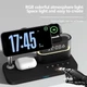 Бездротова зарядна док-станція C09, 23 Вт 5 в 1, для iPhone + iWatch + Airpods, RGB освітлення, годинник, чорна - зображення 5