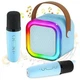 Детский набор для Караоке Два беспроводных микрофона и Колонка с RGB подсветкой и Bluetooth голубого цвета - изображение 1