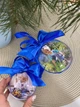 Новорічна ялинкова прикраса Кулька з фото 10 см з синіми стрічками HeyBaby - изображение 2