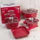 Набір посуду з гранітним покриттям антипригарним 12 предметів Top Kitchen TK-000103, Набір каструль і сковорода червоний - зображення 1