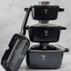 Набір посуду з гранітним покриттям антипригарним 12 предметів Top Kitchen TK-000103, Набір каструль і сковорода чорний - зображення 2