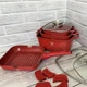 Набір посуду з гранітним покриттям антипригарним 12 предметів Top Kitchen TK-000103, Набір каструль і сковорода червоний - зображення 6