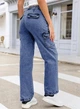 Джинси Sidefeel Women Wide Leg Cargo Jeans High Waisted Stretch Denim Pants with Flap Pockets Color: Blue Size: 6 - зображення 4