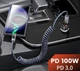 Пружинний Кабель для швидкої зарядки телефону Toocki Type-C + Type-C 100W + Датчик напруги Тестер індикатор потужності Амперметр Вт PD Fast Charge 1.8м - зображення 3