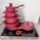 Набор кастрюль с гранитным антипригарным покрытием и крышками Higher Kitchen НК-316 многослойное дно Красный - изображение 1