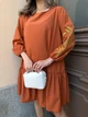 Платье женское летнее мини, выше колена, длинный рукав, с принтом колоски р. 42-46 Оранжевый - изображение 2