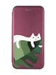 Чехол-книжка с рисунком для Samsung Galaxy A03 (A035) Бордовый :: Кот на листе (принт 367) - изображение 1