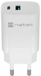 Мережевий зарядний пристрій NATEC Ribera GaN USB-A + USB-C 30W PD 3.0 QC3.0 White (NUC-2140) - зображення 1