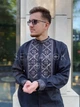 Чорна чоловіча вишиванка лляна преміум класу "Лев" сорочка вишита гладдю 12771-50 (M) - зображення 5