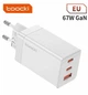 Сетевое зарядное устройство Toocki 67W GAN (2xType-C + USB-A) Белое - изображение 1