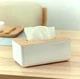 Серветниця на стіл прямокутна 21х13х10 з бамбуковою кришкою ( коробка бокс для серветок ) - Біла - зображення 6
