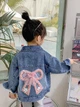 Джинсова курточка для дівчинки Diana Textile, Рожевий бантик, 110 см, Синій - зображення 3