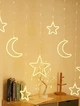 Гірлянда-бахрома на 2.5 м., 9 LED діодів (зірки та місяця), провід гнучкий прозорий, свічення Білий теплий (8 режимів) від 220В (на ялинку, штору, вікно, стіну) - зображення 1