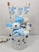 Букет подарков для малышей с пледом пеленками и аксессуарами a.l.babybox Белые звезды на голубом №2 - изображение 1