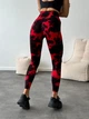 Спортивные женские леггинсы (лосины) Marble Blot Tie-Dye с эффектом пуш-ап для фитнеса и йоги Бесшовные Пятнистые Push Up M Красный с черным (5104M) - изображение 4