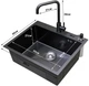 Мойка из нержавеющей стали AQUAMILL 6050 с PVD покрытием черная + смеситель + дозатор + решетка - изображение 2