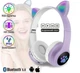 Бездротові навушники з підсвічуванням CAT JST-28 Bluetooth фіолетові для комп'ютера котячі вушка microSD AUX - зображення 1