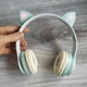 Беспроводные наушники с подсветкой CAT JST-28 Bluetooth бирюзовые для компьютера кошачьи ушки microSD AUX - изображение 2