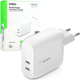 Мережевий зарядний пристрій Belkin Boost Wall Dual 2 x 20 Вт USB-C PD 3.0 40 Вт White (745883825455) - зображення 3