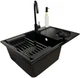 Кухонная мойка гранит ADAMANT Horizon Medium антрацит с сифоном + кухонный смеситель + дозатор + ополаскиватель стаканов + коландер - изображение 1