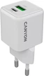 Сетевое зарядное устройство Canyon GaN CU20AC USB Type-A QC4.0 18W Type-C PD 20W White (CNS-CUW20AC) - изображение 2