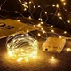 Новогодняя светодиодная гирлянда нить Роса 100 LED 10 метров Теплый белый на батарейках 3АА - изображение 1