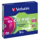 Диск CD Verbatim CD-RW 700Mb 12X SlimBox 5шт Color (43167) - зображення 1