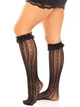 Носочки ажурные с рюшами Leg Avenue Sweetheart Ruffle Cuff Knee Highs высокие Черный 37–43 ( SX1048 ) - изображение 1