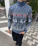 Мужской новогодний свитер с оленями "Christmas deer" Синий, под шею, размер M - изображение 2