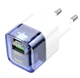 Зарядний пристрій Блок живлення для телефону Hoco C131A PD 30W USB + Type-C Швидка зарядка QC AFC FCP SCP для Samsung iPhone Xiaomi Huawei Clear Blue - зображення 1
