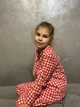 Фланелева піжама-двійка для дівчат: сорочка на ґудзиках та штани у біло-червону клітку, ріст 122 см - изображение 2