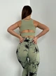 Спортивные женские леггинсы Marble Tie Dye с вырезами по бокам и эффектом пуш-ап Мраморные Тай-дай Бесшовные XS-S Зеленые (5042S) - изображение 4
