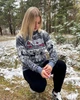 Женский новогодний свитер с оленями "House" Синий, под шею, размер L - изображение 3
