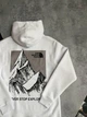 Худі унісекс з малюнком гір на сірому фоні та логотипу the north face розмір L білого кольору - зображення 3